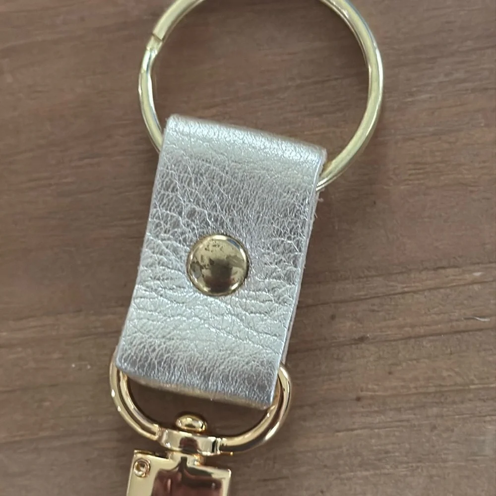 Beaudin Metallic Gold Leather Keychain Gold Hardware Boutique NWOT
